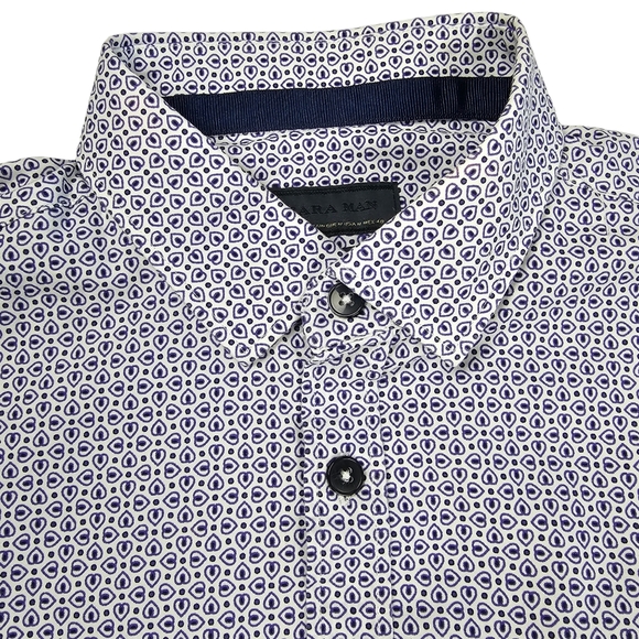 Zara Man Long Sleeve Slim Fit Button Down Shirt Blue White Men's Size Medium - Picture 4 of 15